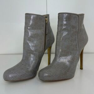 Stella McCartney Gray Croc-Embossed Ankle Boots With Dust Bag